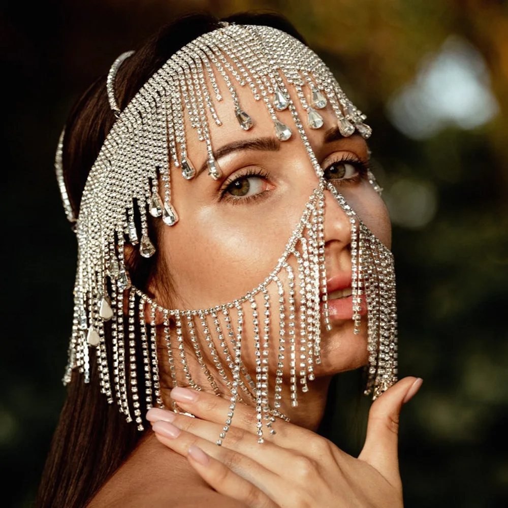 Birthday Gift Hair Accessories Sparkling Rhinestone Halloween Mask Exotic Makeup Masquerade Ball Tassels Curtain