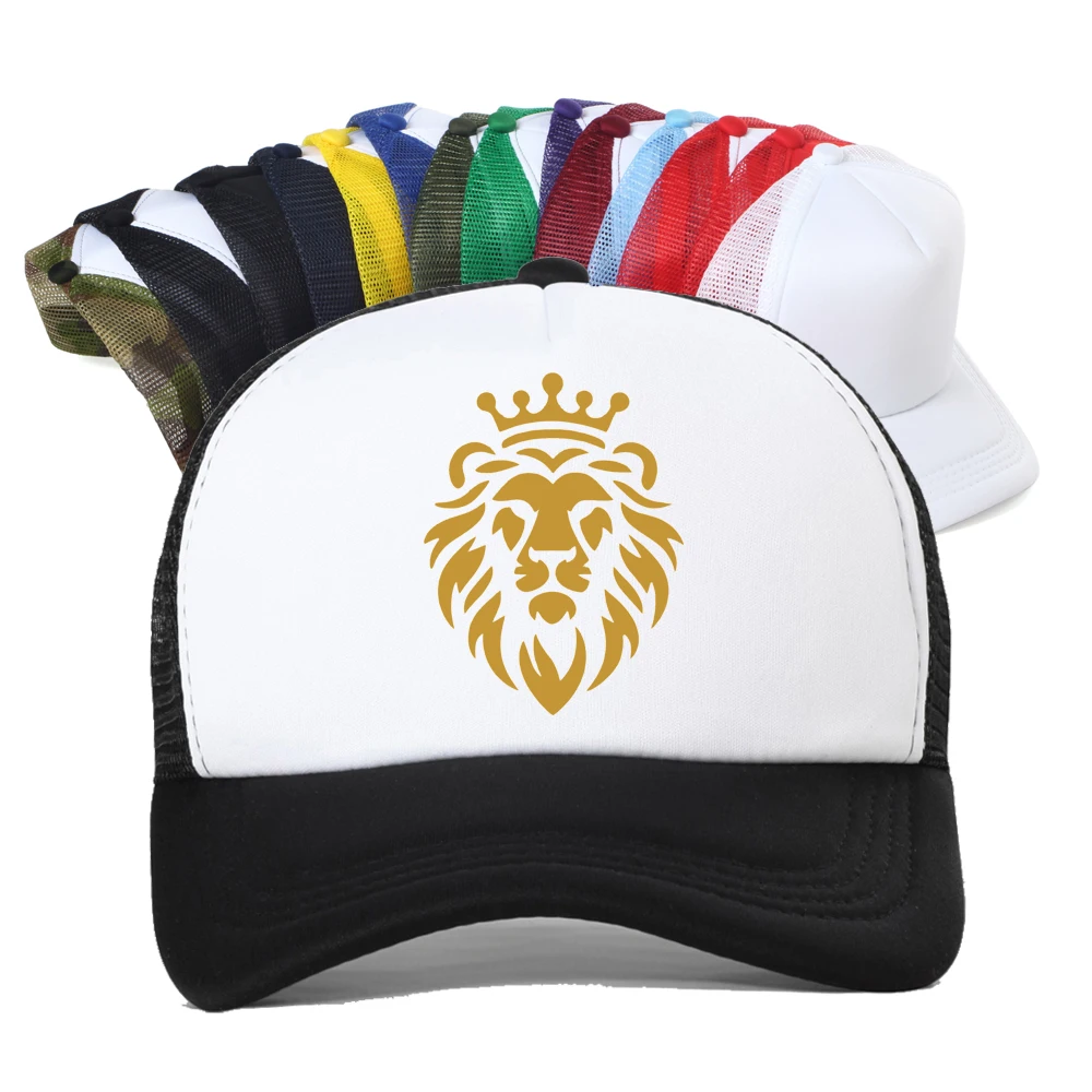 Lion Print Golden Crown Design Baseball Cap Summer Casual Animal Pattern Top Harajuku Sun Hat Outdoor Mesh Trucker Hat