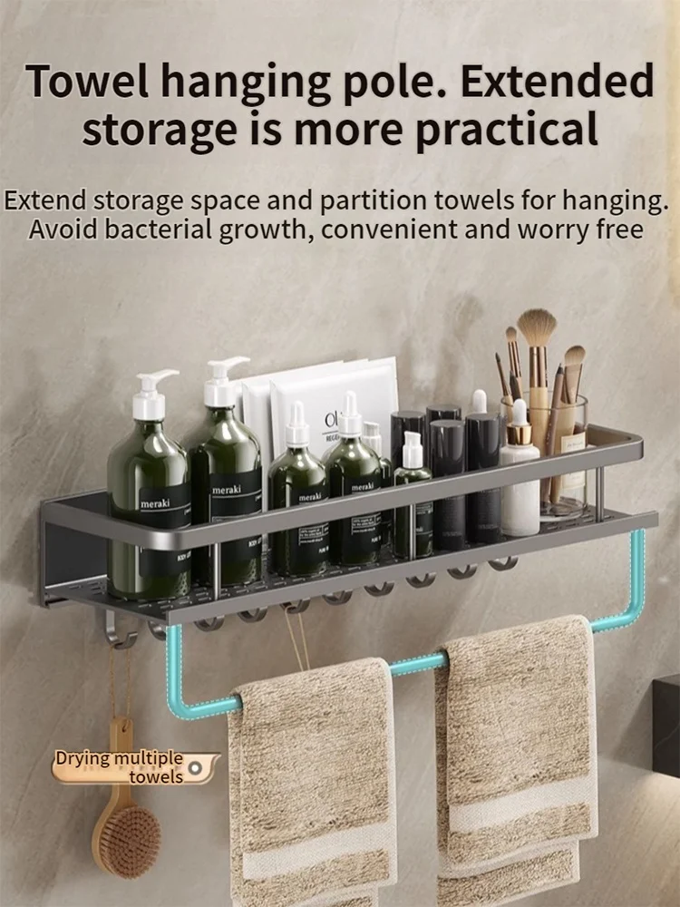 60CM Walls for Installation Aluminum Bathroom Shelf Shelves Shampoo Rack Storage Holder Kitchen Organizer Wall Rack