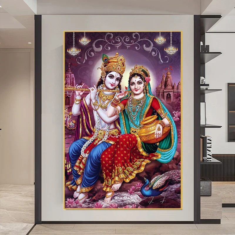 Frameless Canvas Painting India Religion Canvas Painting On The Wall Art Prints Lord Radha Krishna Portrait Posters Pictures For