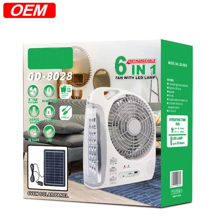 

12 Inches Solar Table Fan with Bluetooh Speaker FM Radio LED Light Portable Recharge Electric Desk Fan
