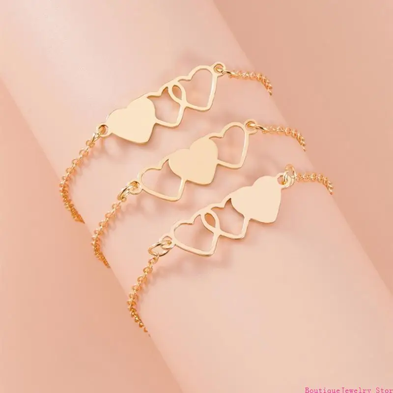 E1PE 3xMatching Heart Long Distance Bracelets Sister Bracelet with Card  Promise Relationship Bracelet for Friend Family