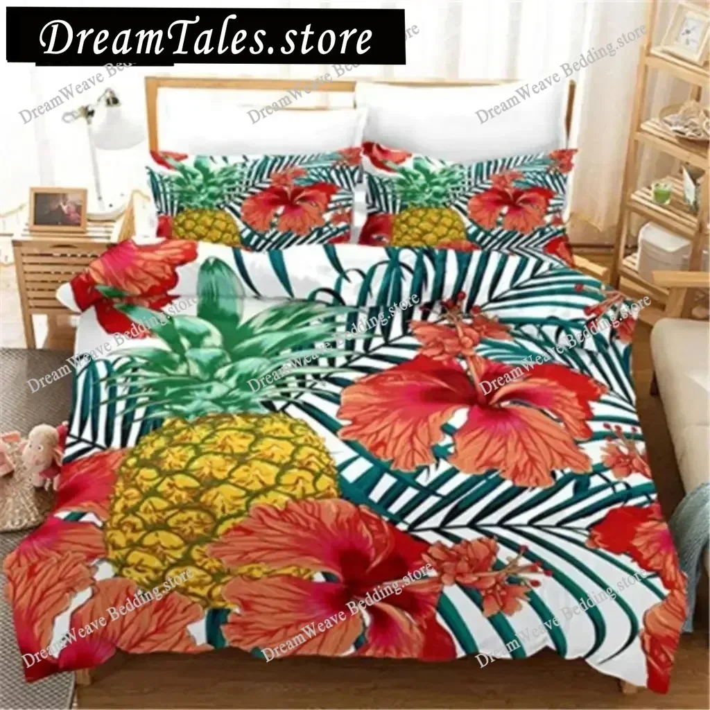 Pineapple Duvet Cover Set Queen Size Microfiber Kid Colorful Twin Bedding Set Fruit Theme Hello Summer Comforter Quilt CoverFQH