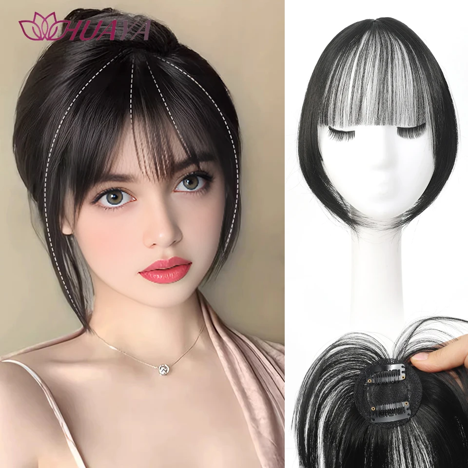 

HUAYA Synthetic Air Bang Head Top Topper Hairpiece False Bang Clip-In Bangs Extension Natural Fake Fringe Invisible Clourse HaIr