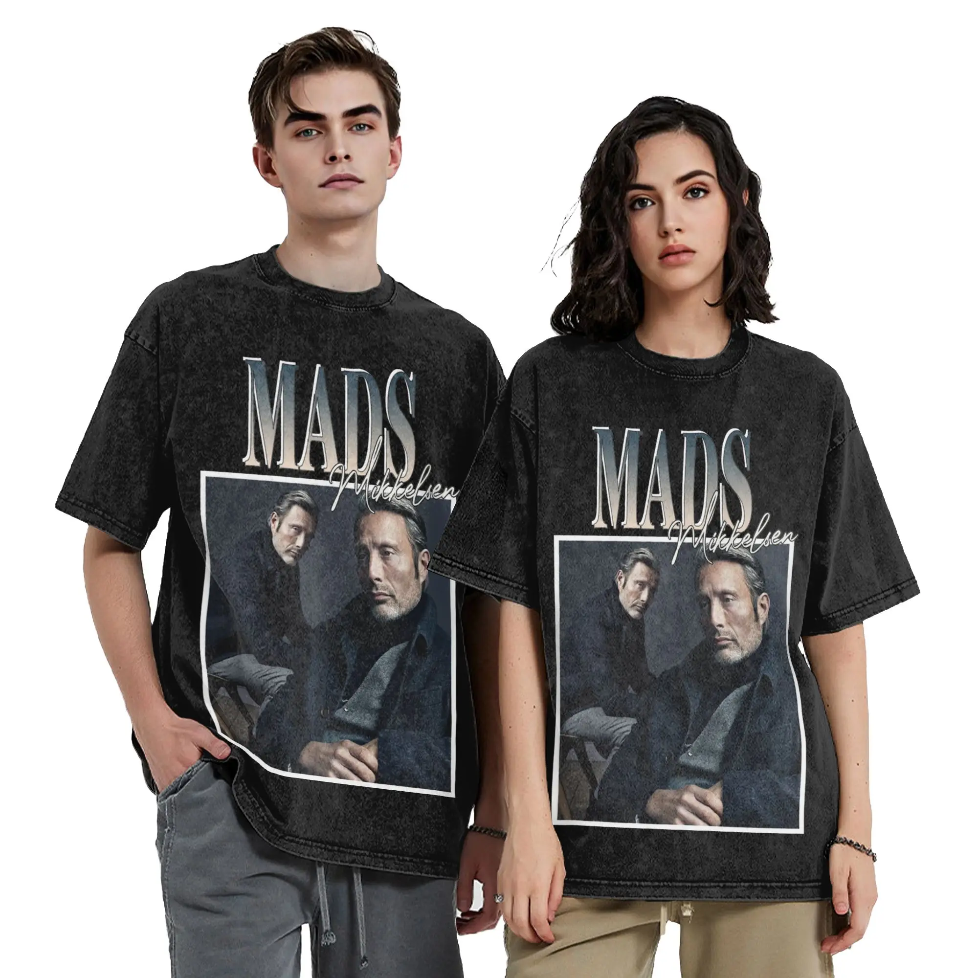 Mads Mikkelsen Actor T ShirtsWashed 100% Cotton Oversize T-Shirt  Vintage Men Women Tops Streetwear Graphic Printed Tee Shirt