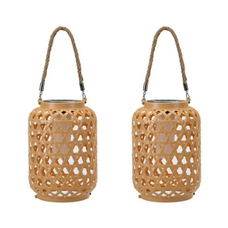 AB08-2Pcs Outdoor Solar Lantern With Handle Hanging Light Waterproof Solar Lantern, LED Decorative