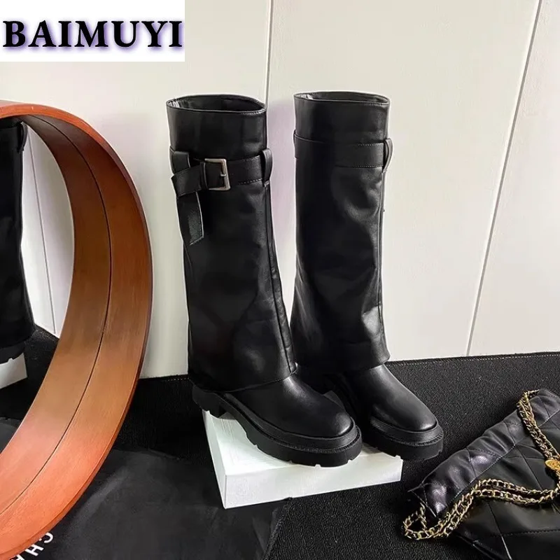 

Trend Knee High Boots Chunky Women Shoes Winter 2025 New Leather Cozy Chelsea Boots Punk Gladiator Fashion Goth Snow Botas Mujer