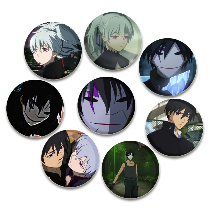 DARKER THAN BLACK Anime Brooches 32/44/58mm Round Cartoon Badge Clothing Personalized Matching Accessories Pins Gifts