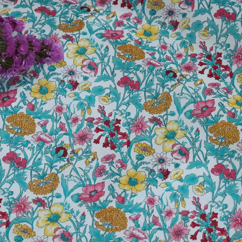 Meadow  Floral 100% Cotton 80S Like Liberty Fabric Digital Printed For Sewing Cloth Dress Skirt Kids Designer Poplin Tela