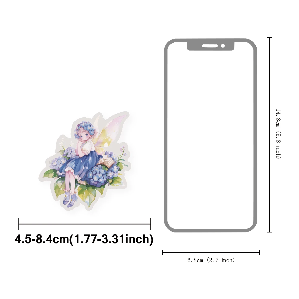 Etori Life Blue Feather Flower Fairy Deep Blue Elf with Garden Gate Pattern Stickers for Scrapbooking Supplies, Notebooks, Phone Stickers, Gift Box Packaging, Student Stationery, Children's Stickers, Girls' Gifts