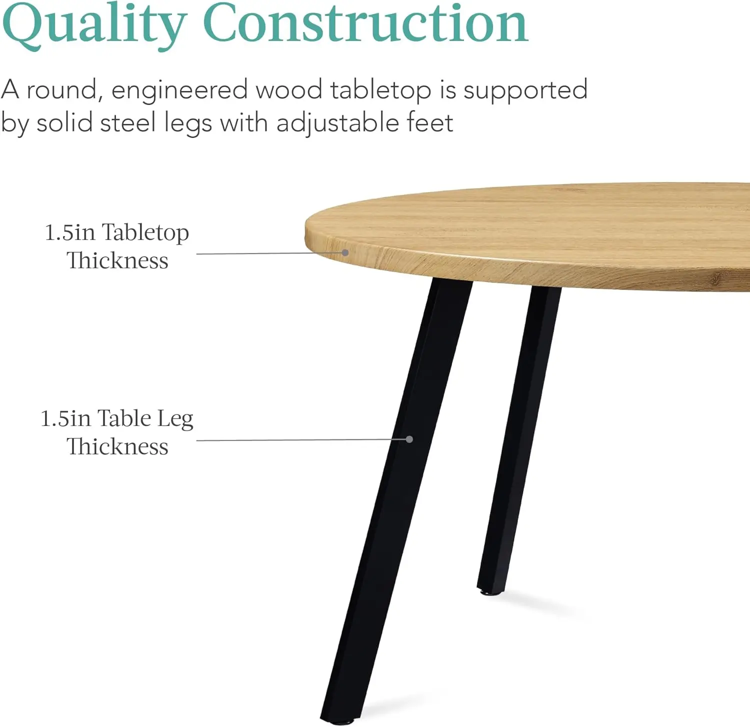 Table à manger ronde moderne du milieu du siècle, table à manger peu encombrante pour 2-4, maison, cuisine, appartement avec pieds en acier de 35,5 pouces