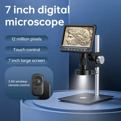 7Inch 12MP Touch Flip Screen Digital Microscope 50-1200X Soldering Battery Microscopes Photo Video Record Magnifier Support PC