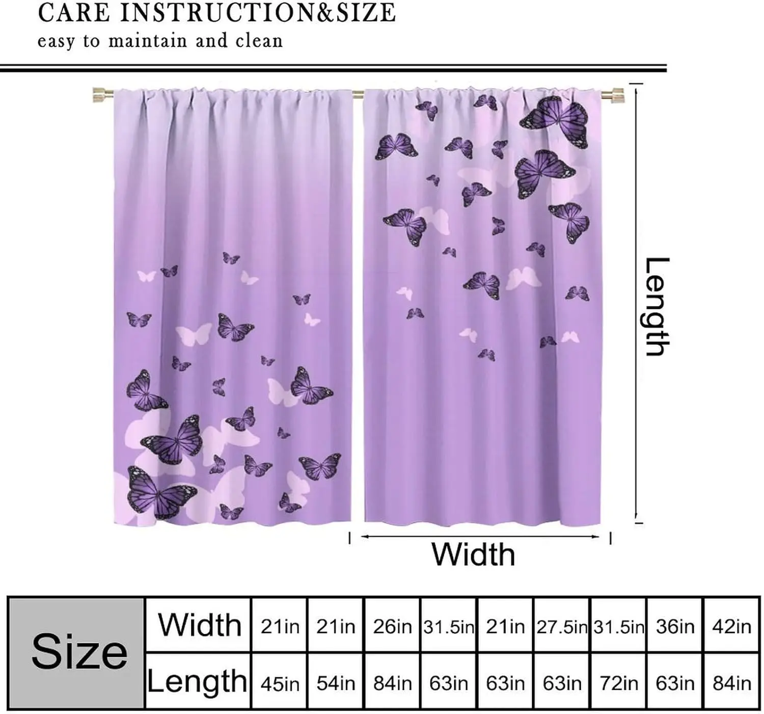 JESTRONRY Purple Butterfly Curtains,Romantic Fantasy Butterflies Print Window Drapes for Living Room Bedroom Kitchen Bathroom Ho