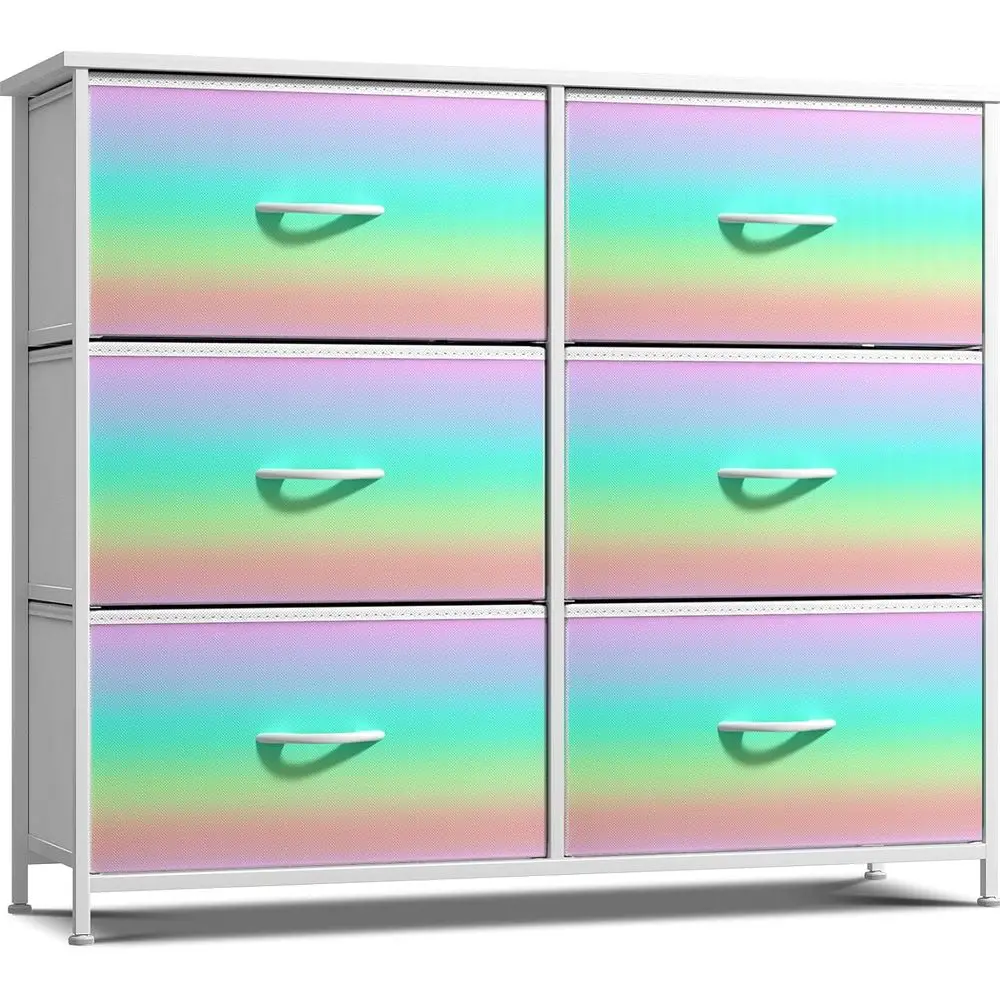 6-Drawer Storage Tower Unit for Bedroom, Hallway, Closet, and Office - Steel Frame, Wooden Top, Easy Pull Fabric Bins