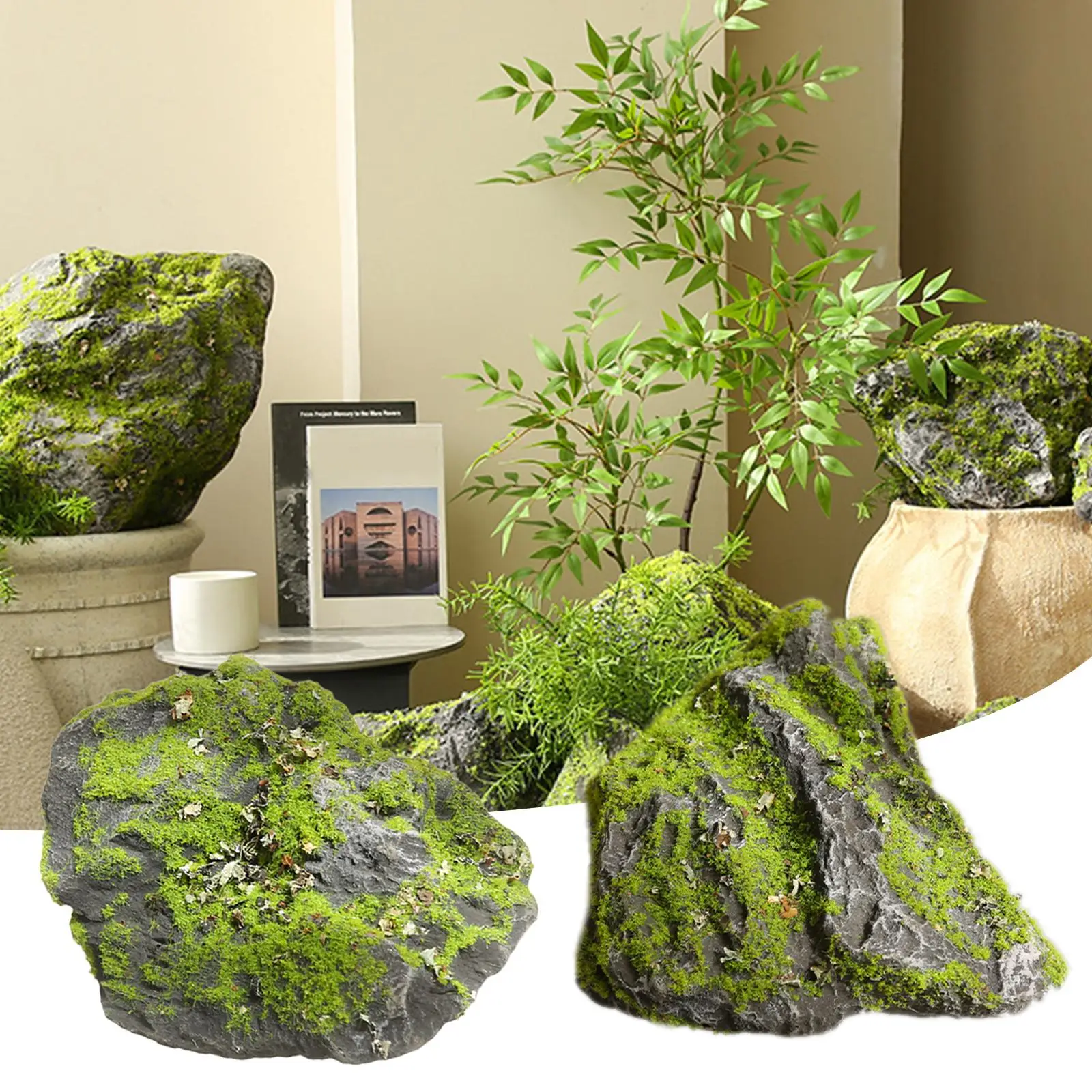 

Artificial Rock Decorative Covered Stone Realistic Decor Lightweight Diorama Stone for Plant Potted Fairy Garden
