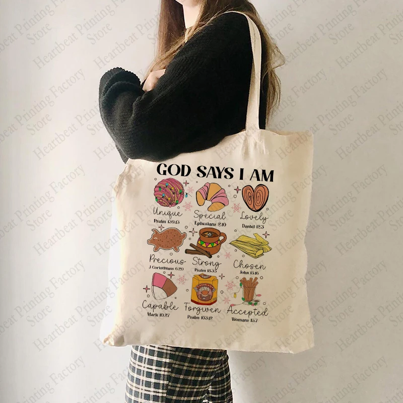 God Says I Am Mexican Pattern Tote Bag Canvas Shoulder Bag for Christian Daily Commute Women's Reusable Shopping Bag