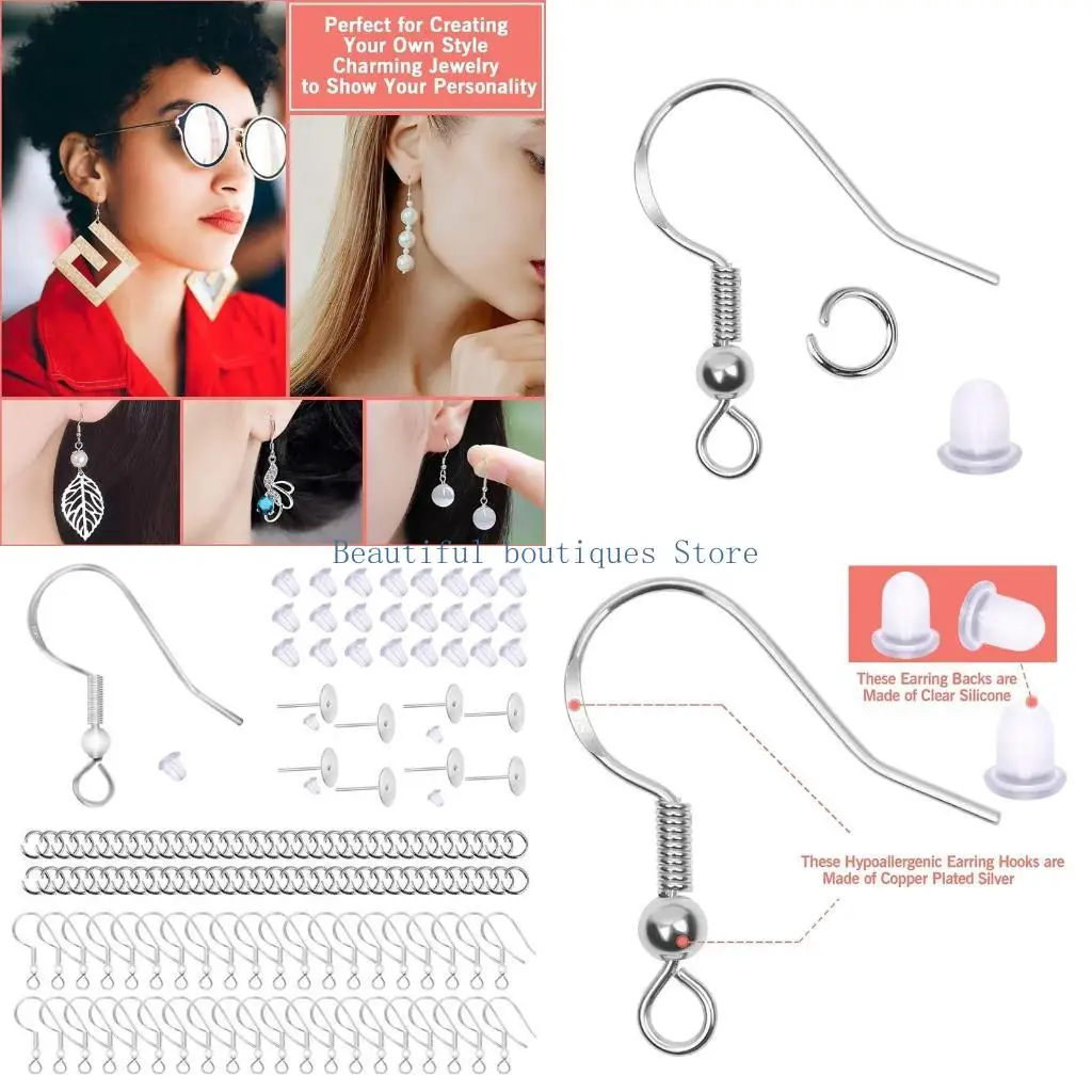 

U4LF 350Pcs Earring Making Supplies Kit Including 100 Pcs Earring Hooks 150 Pcs Earplugs 50 Pcs Ear Pins 50 Pcs Single Loops