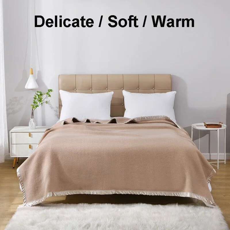 100% Wool Blankets 1.5*2/1.8*2/2*2.3m Warm Comforter Beige Fine Wool Blanket For Winter Adult Children Camping Dormitory Bedding