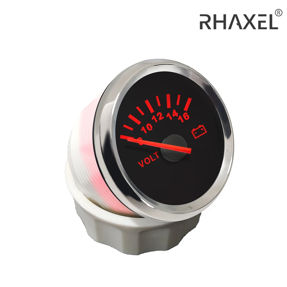 RHAXEL Waterproof 52mm Voltmeter Gauge Meter 8-16V 16-32V for Boat Auto Car Yacht with Red Backlight