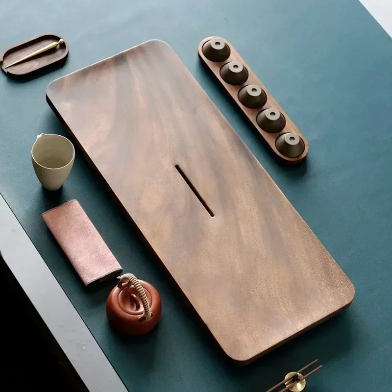 Handmade Solid Wood Household Drainage Tray – Minimalist Japanese Walnut Light Luxury Tea Set Retro Chinese Style Serving Tray