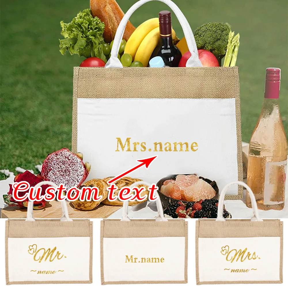

Personalized Customization Name Shopping Bag Fashion Jute Handbag Portable Storage Bag Customized Product