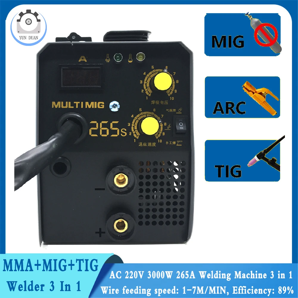 

265A MMA Welding Machine 3 in 1 MIG Welder Semi-Automatic Inverter TIG Argon ARC Gas-Less Welder 3 in 1 Synergy Welding Machine