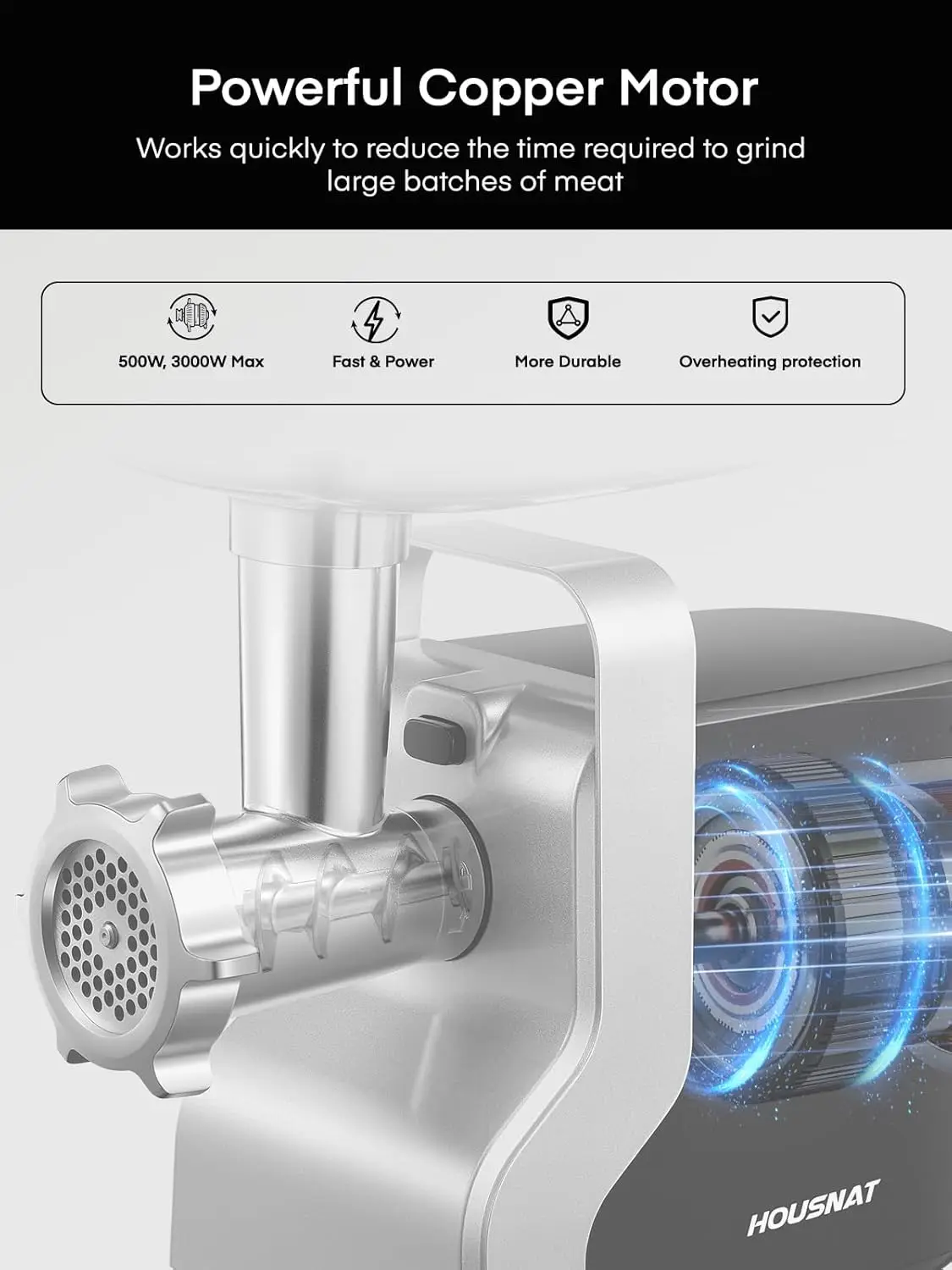 3000W Max Ultra Powerful, 5 in 1 HOUSNAT Multifunction Electric Meat Grinder, Sausage Stuffer, Slicer/Shredder/Grater, Kubbe & T