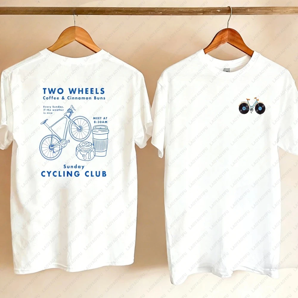 Simple Line Drawing Cycling Themed Decorative Art Element Polyester O‑Neck Short Sleeve Lightweight Unisex Top