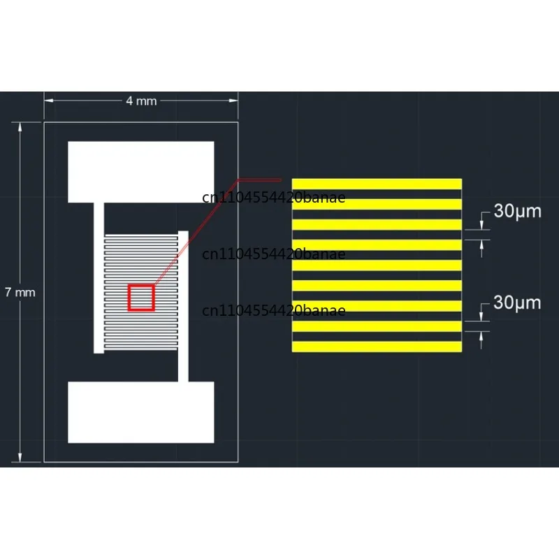 30μm Silicon Interdigital Electrode High Precision and High Stability MEMS Sensor Capacitance Array