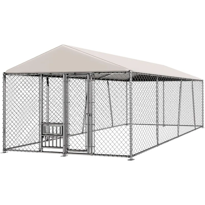 

Большая уличная питомник для собак 10 x 15 футов с мисками, питомник для собак снаружи с водонепроницаемой крышкой на крыше, оцинкованное сверхпрочное звено цепи D