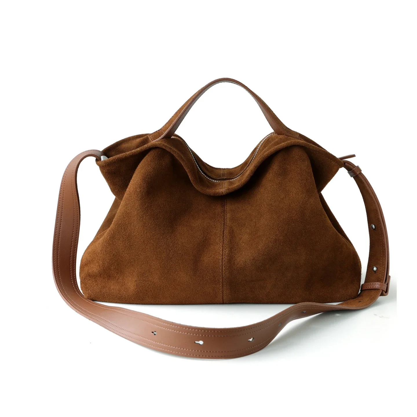 High Quality Large Tote Real Suede Leather Women Handbag Winter Commute Shoulder Bag Coffee Aesthetic Sense of Relaxation