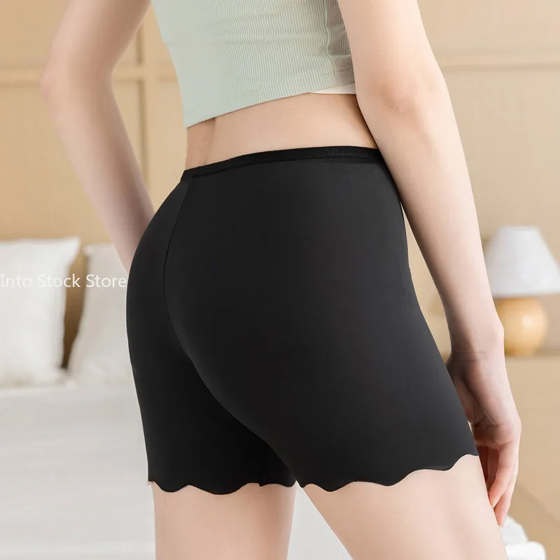 Women Seamless Safty Shorts Silk Ruched Summer Tights Button Protected Elastic Leggings Yogo Pants