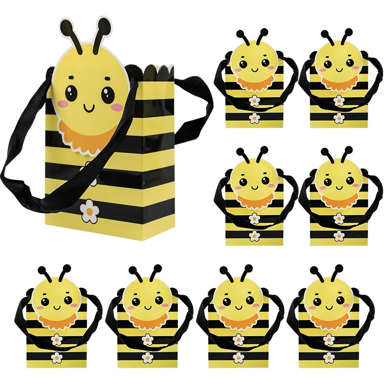20PCS Honey Bee Small Gift Bags with Handles Bee Bags for Party Favor Bee Paper Bags for Bee Party Decorations