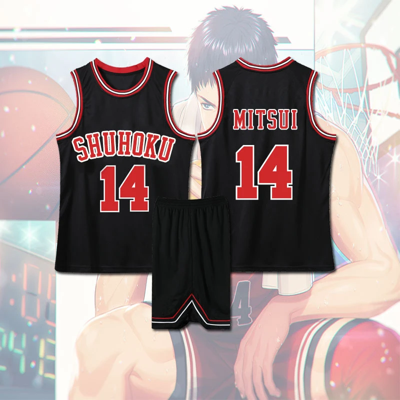 Anime Slam Dunk Sakuragi Hanamichi Cosplay Shohoku Kaede Rukawa Cosplay Black Basketball Team Jersey Top Slam Dunk Cos Jersey