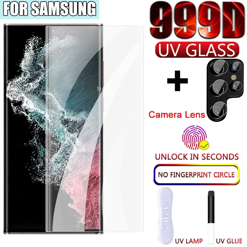 2IN1 Full Cover UV Tempered Glass For Samsung Galaxy S24 S23 S21 S22 Ultra Plus Screen Protector Note 20 10 S20FE S10 Accesorios