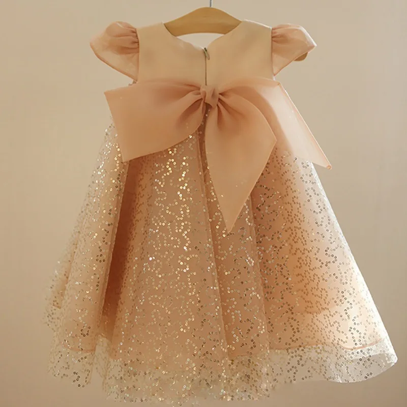 

Princess Lace Dress Children Girl Kids Sleeveless Bowknot Pink Dresses Toddlers First Birthday Formal Party Ball Gowns