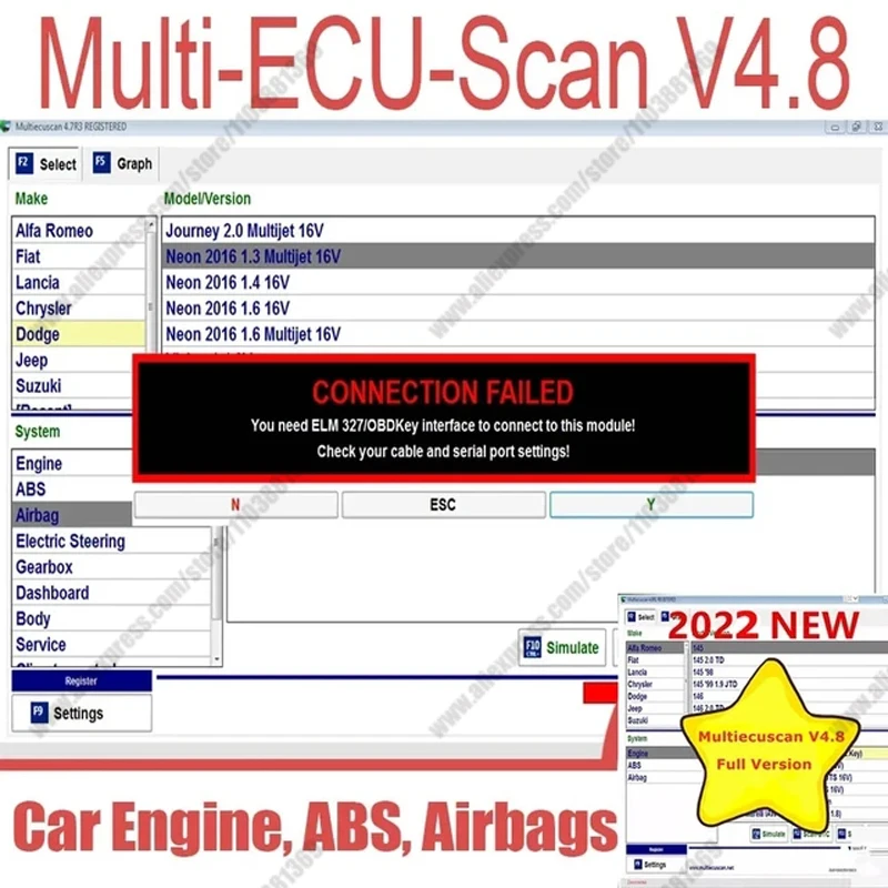 2024 hot New Multiecuscan V4.8 per Fiat/Chrysler/Dodge/Jeep/Suzuki Scanner Software 4.8 + ELM327 + adattatore piatto registrato Unlimite