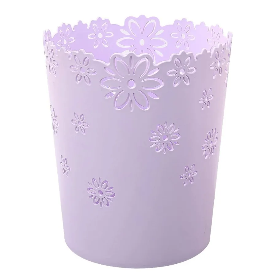 

Purple Hollow Flower Shape Lidless Plastic Wastepaper Basket for Home Office Decor Compact Design Ideal for Small Spaces Modern