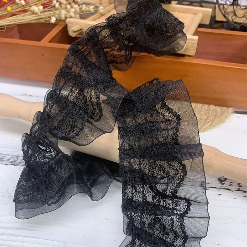 5CM Wide Pleated Lace Trim Double Layers White Black Chiffon Lace Ruffle Trim Ruffled Trim Fabric