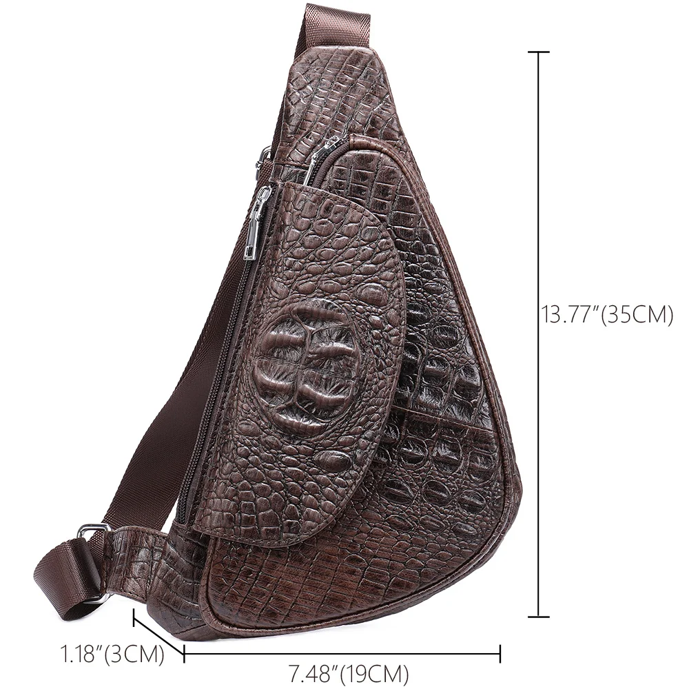 Men’s Alligator Print Chest Bag Genuine Leather Crossbody Bags For Man Fashion Shoulder Pack Natural Leather Sling Bag