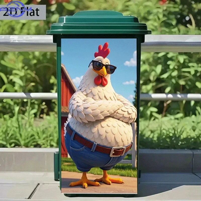 2D 1PCof Trash Can Sticker,  Featuring a Cool Farmer Chicken Theme Design, Self-Adhesive Wall Decoration Wallpaper for Kitchen