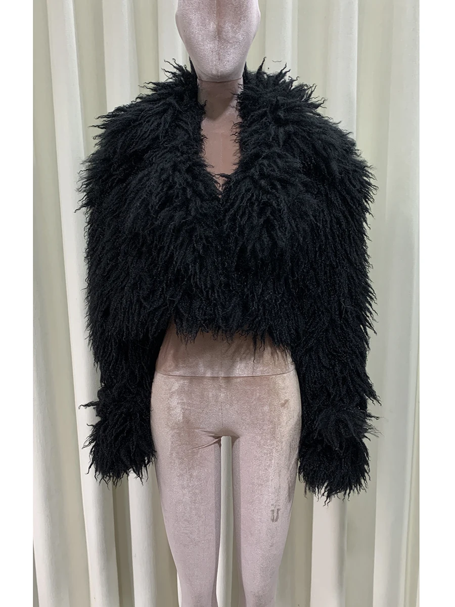 

Autumn Winter Short Black Loose Fuzzy Hairy Thick Warm Soft Shaggy Faux Fur Coat Women Long Sleeve Luxury Emo Fluffy Jacket 2025