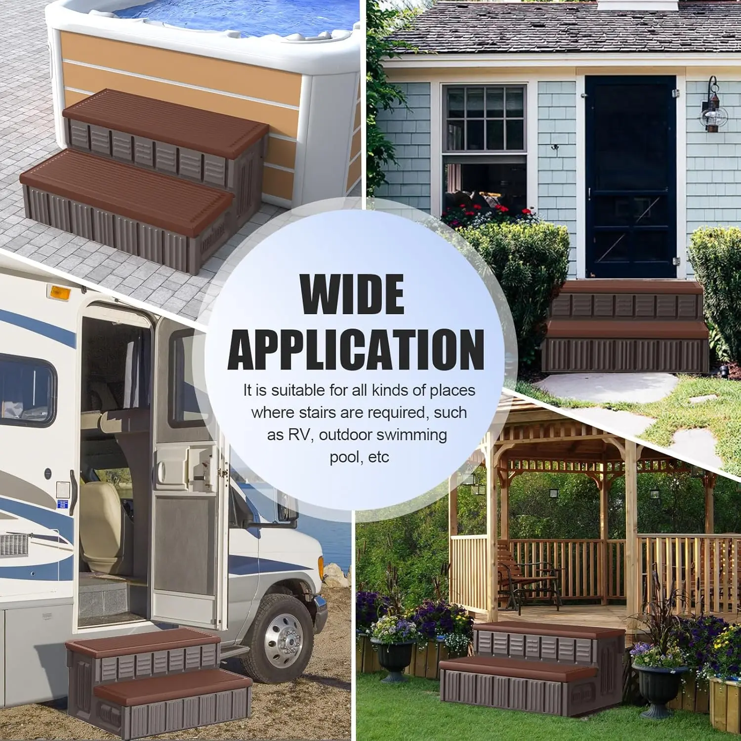 خطوات حوض الاستحمام الساخن، خطوات سبا خارجية مع مساحة تخزين، سلالم حوض استحمام ساخن قوية غير قابلة للانزلاق، بطول 36 بوصة، قهوة/رمادي