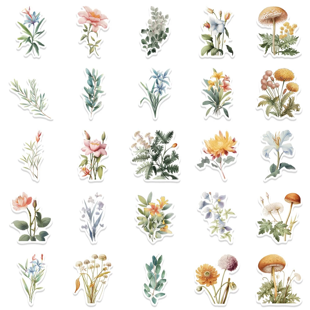 10/30/50pcs Cartoon Fresh Green Plant Stickers Aesthetics Flowers Sticker Luggage Phone Scrapbooking Graffiti Decals Decoration