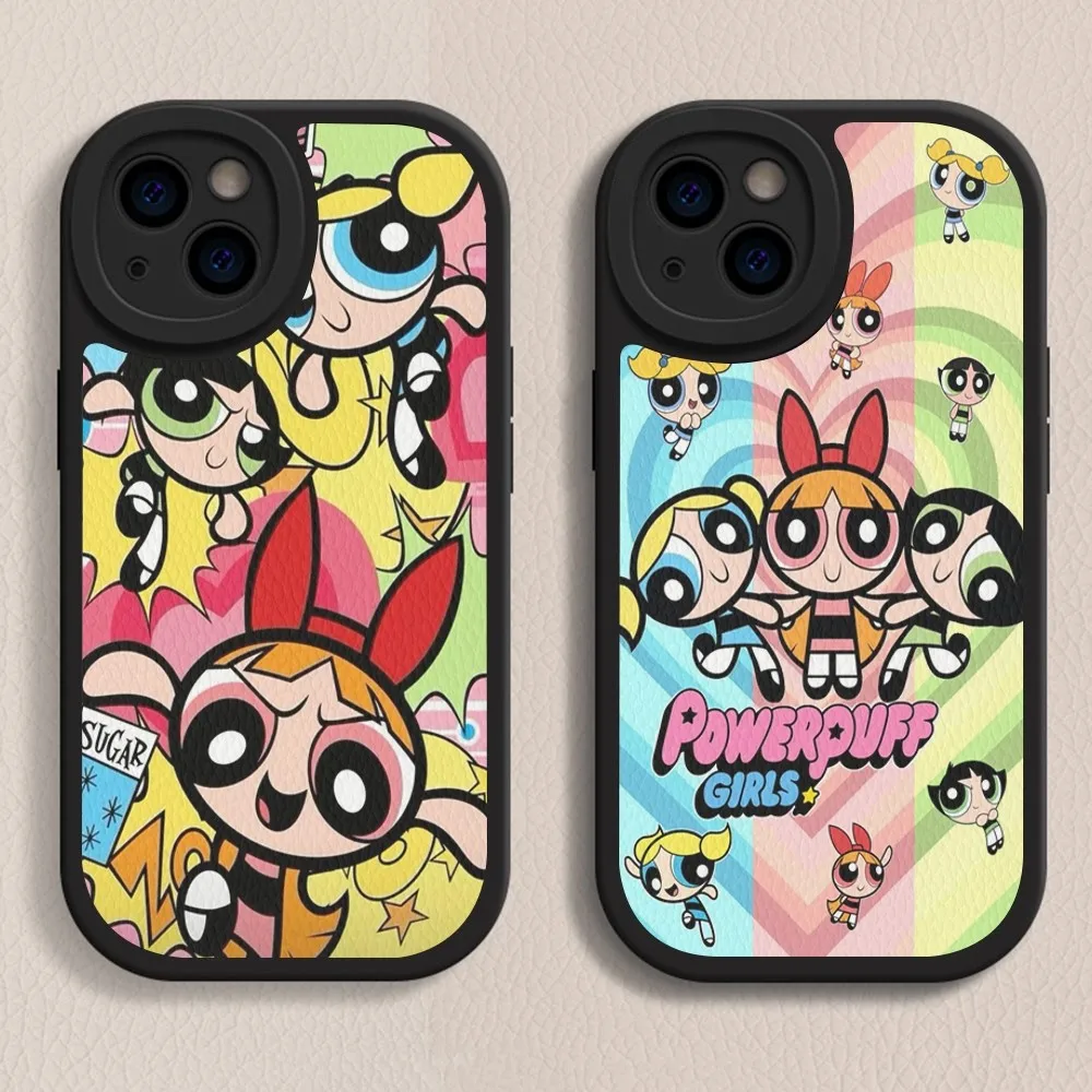 Cute-P-Powerpuffes-G-Girls Phone Case Hard Leather For iPhone 16 15 14 13 12 Mini 11 14 Pro Max Xs X Xr 7 8 Plus Fundas