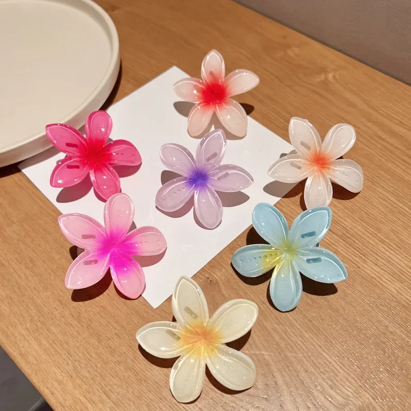 Retro Beach Vacation Bohemia Egg Flower Hair Claw Hair Clips Gradient Flower Large Hair Claw Hairpin Women Girls Accessories