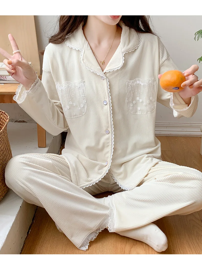 Long Sleeve Women's Home Suit Pyjama Set Pajama Girl Underwear Women Set 2023 Autumn New Warm Nightie Lingerie Homewear