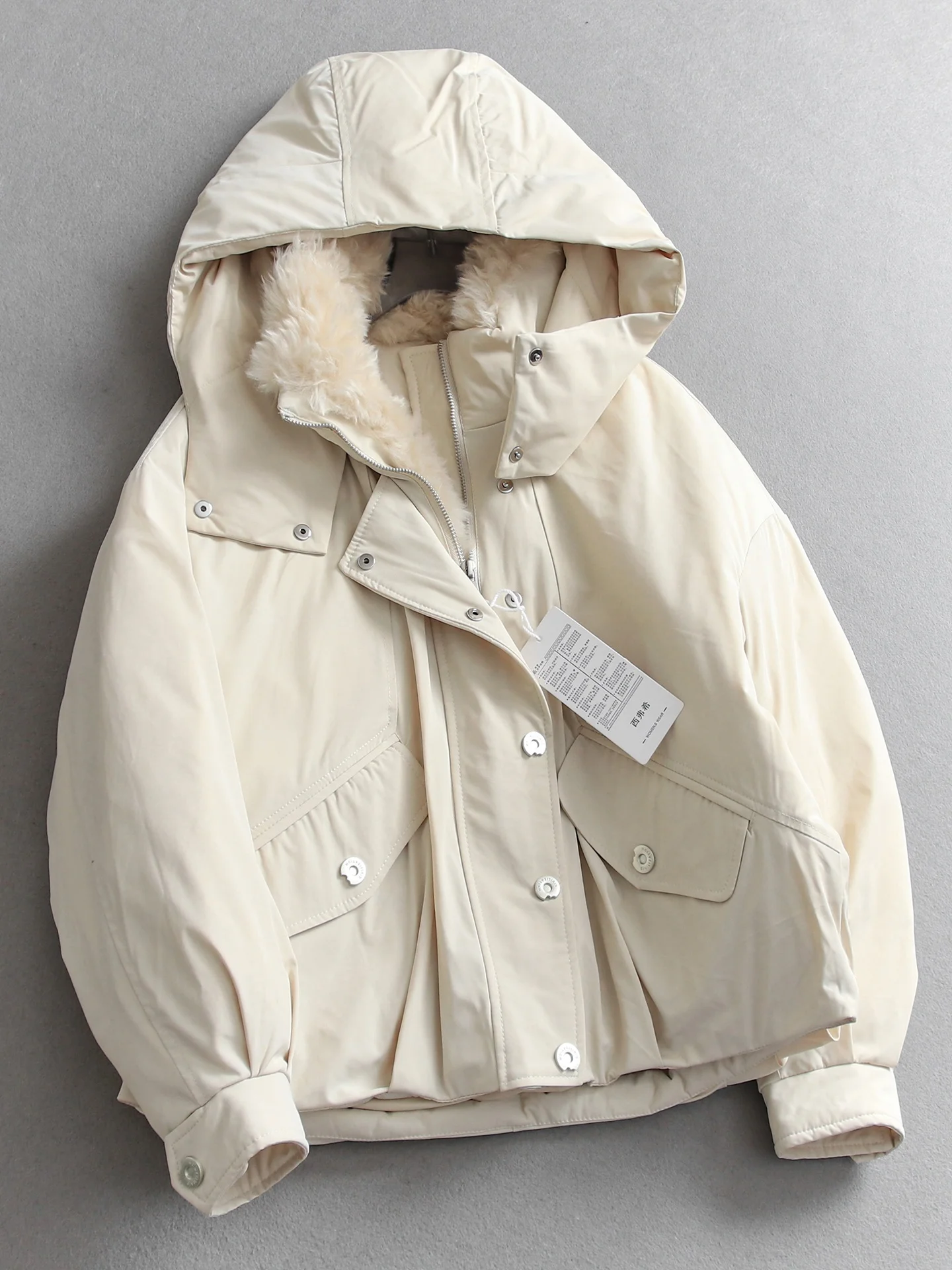 

Warmth Duck down Jacket Loose Fit Hooded Long Sleeve Color Slimming Outerwear for Women Casual Style Fashionable Coat