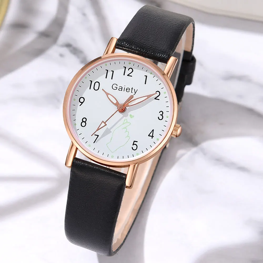 5pcs/set Women\'s Watch Casual Round Pointer Quartz Watch PU Leather Wristwatch & Faux Pearl Jewelry Set Gift For Friends