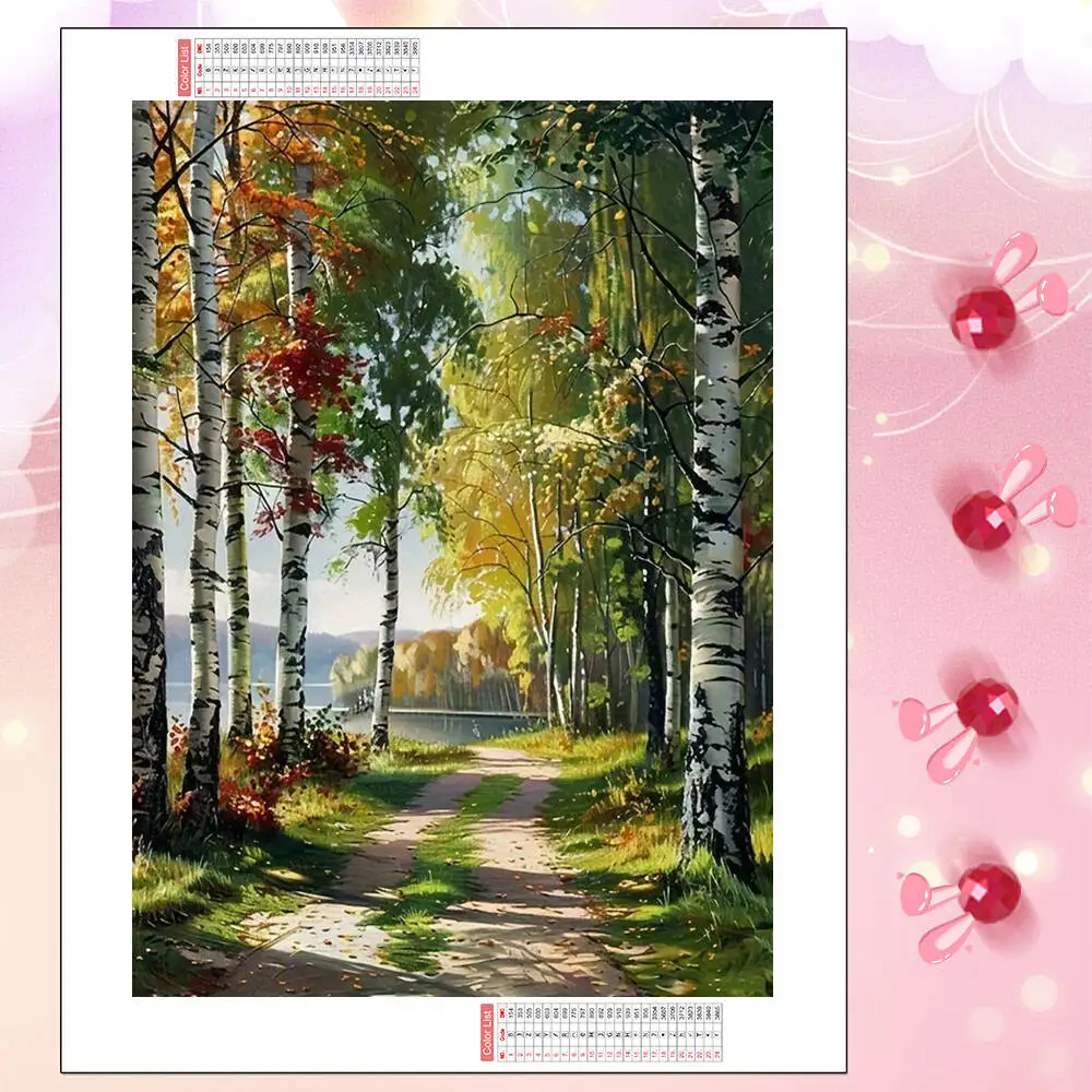 HUACAN Diamant-Mosaik-Kunst, Handwerk, Weg, Baum, Landschaft, voll, quadratisch, rund, DIY-Diamantgemälde, für Zuhause, Schlafzimmer, Wandkunst